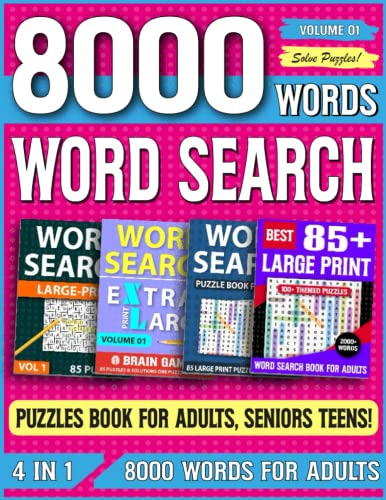 Book : Word Search Puzzles For Adults, Seniors Teens 8000..