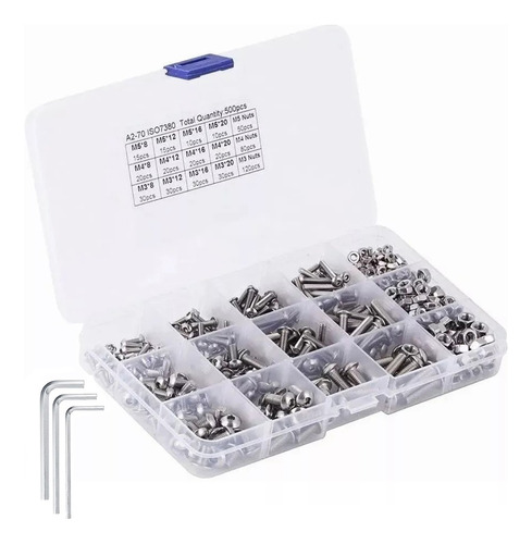 500pcs Tornillos De Cabeza Hexagonal M3 M4 M5 Plana Acero