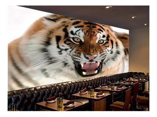 Papel De Parede 3D Animais Tigre Rosto Bravo 3,5M Anm556 - Você