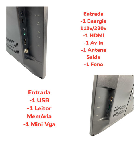 Tv Portátil Digital Monitor Portátil 19 Polegadas Tomate 127/220V cor Preto