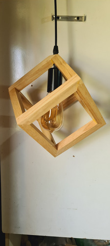 Lampara Techo / Colgante Triple Madera Cubo E27