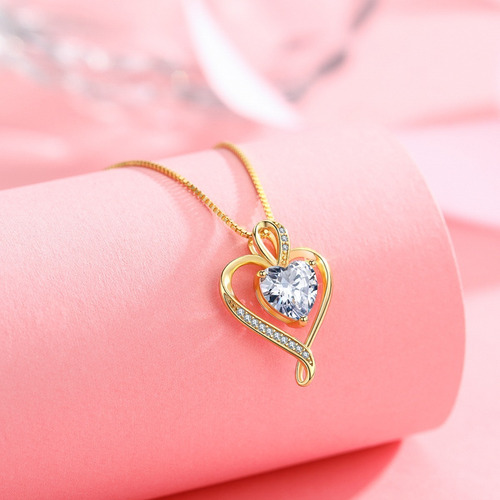 Cadena De Plata Mujer Chapado Cadena Oro 14k Dije Corazón