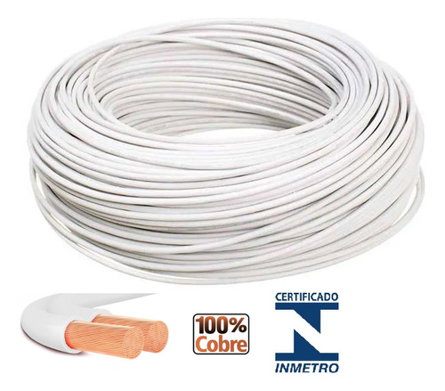 Rolo 05 Metros Cabo Elétrico Flexível Duplo 2 X 0,50 Branco