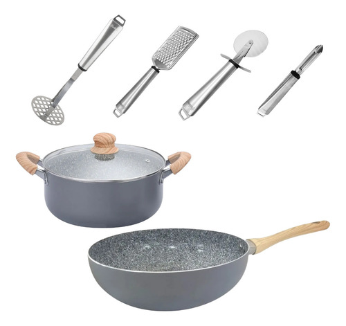 Olla Wok Uten Hudson Antiadherente Gris Granito Original