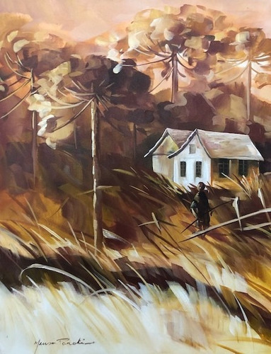 Imagem 2 de 5 de Obra/quadro Acrílico S/tela Painel Paisagem Ocre 60x80cm