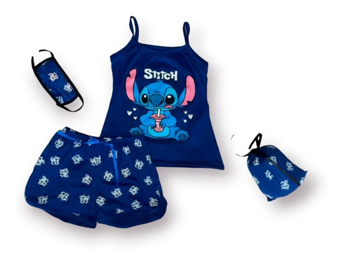 Pijama Short Para Mujer Con Estampado De Stitch