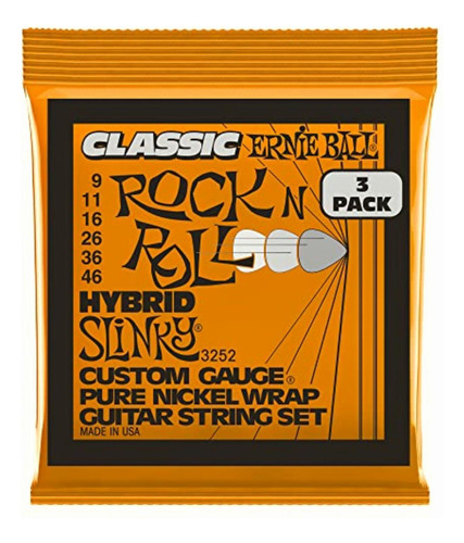 Hybrid Slinky Classic Rnr Pure Nckl Elec Gtr Strings 3 Pk 9