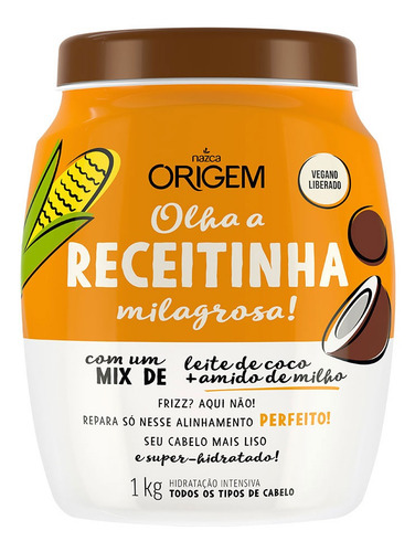 Creme De Tratamento Amido De Milho Leite De Coco Origem 1kg