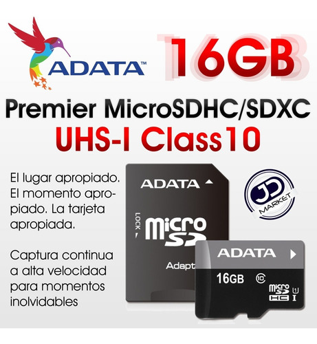 Tarjeta Micro Sdhc 16gb Adata Premier, Uhs-i, U1, Clase 10