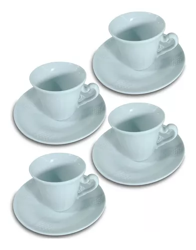 JOGO PARA CHÁ OU CAFÉ PORCELANA BRANCO 4 PEÇAS ALTO RELEVO