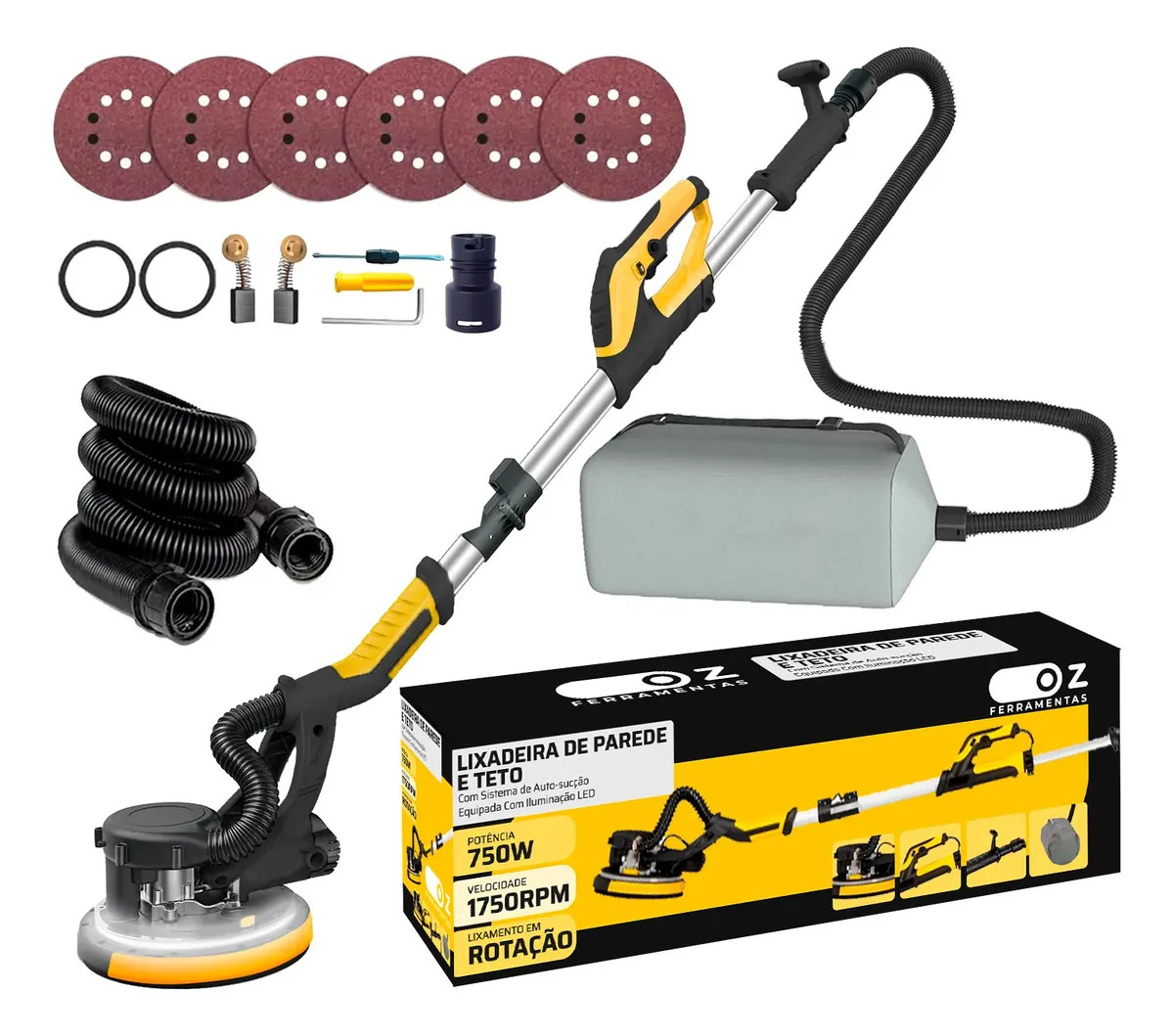 Lixadeira De Parede, Teto E Drywall Profissional Com Led Cor Preto Frequência 60Hz