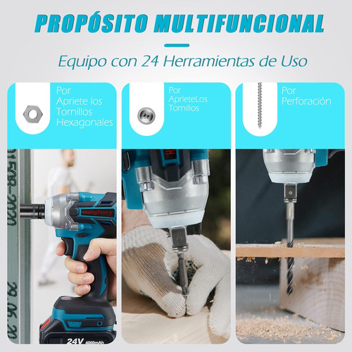 Juego De Llave De Impacto Inalámbrico De 24 V Con 2 Batería