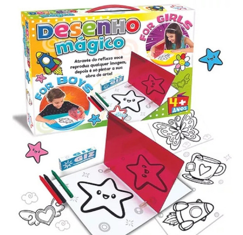 Desenho Magico 20 Desenhos 3 Giz Espelhado Diversão Infantil