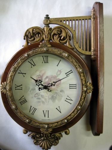 Reloj Pared Mural De Madera De Doble Cara Vintage