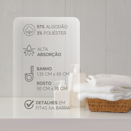 Kit 4 Toalhas Banho E Rosto Algodao 300g/m² Alta Absorção Cor Cinza Listras