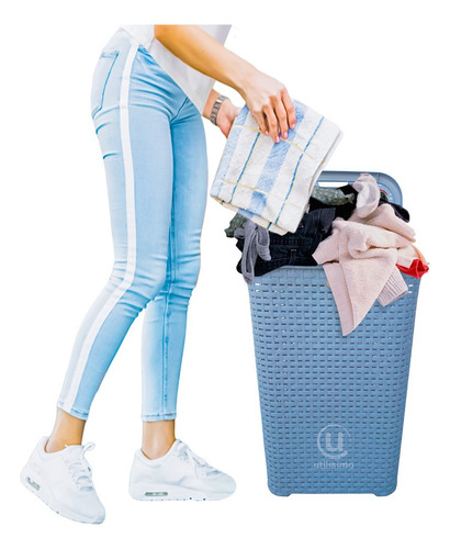Pack 2 Cesto Canasta Organizador Ropa Sucia Tapa Utilísimo Color Azul
