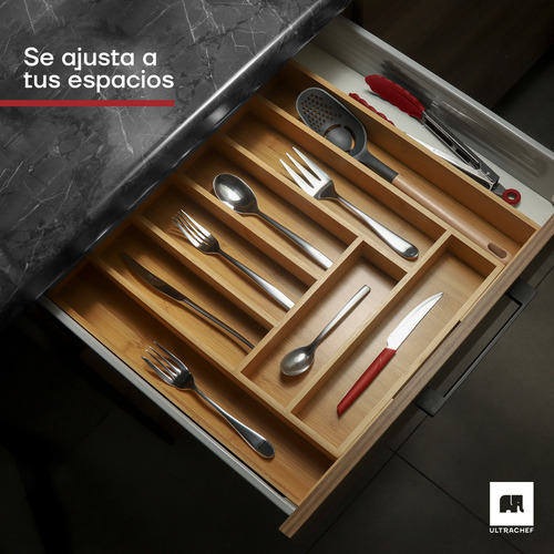 Organizador de Cubiertos Expandible con 8 Compartimentos Ultrachef Bambú