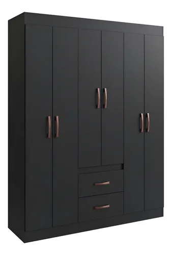 Guarda Roupa Solteiro 6 Portas 2 Gavetas Sidney Doripel Cor Preto