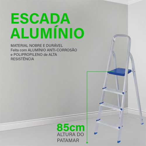 Escada De Alumínio Mor 4 Degraus Com Trava De Segurança Mor
