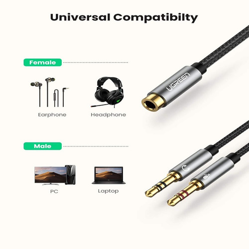 Cable Micrófono Audio Ugreen 3.5mm Con 2 Conectores