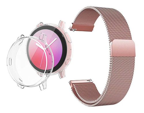 Kit Pulseira + Pelicula + Case Para Galaxy Watch Active 2 44 Cor Rosa-transparente Largura 20 mm