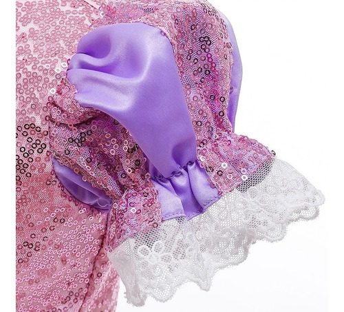 Imagem 8 de 9 de Vestido Rapunzel Enrolados + Brincos Colar Vara Luvas Coroa