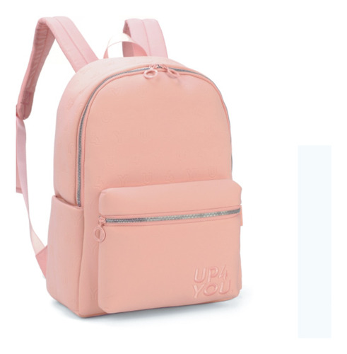 Mochila Up4you De Costas Feminina Juvenil 2 Ziper - Luxcel Cor Salmão Desenho Do Tecido Liso