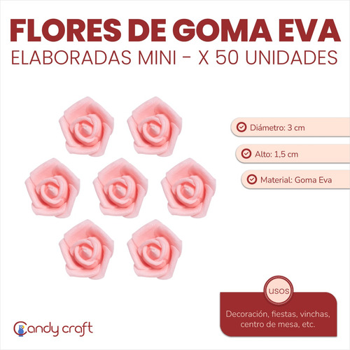 Flores De Goma Eva Elaboradas Mini X 50 Unid - Ideal Vinchas