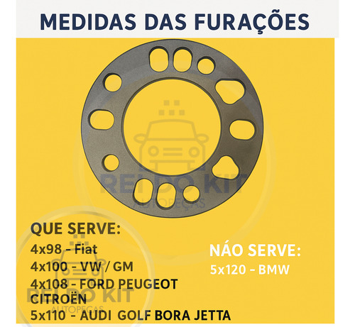 2 Pçs Espaçador Alargador P/ Roda Universal 4 E 5 Furos(6mm)