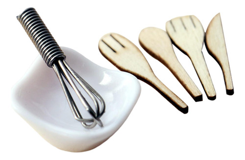 6x 1/12 Eggbeater Egg Bowl Espátula Modelo Set Escena De