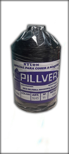 Hilo De Nylon Pillver N°11 Encerado X1000mts Color Negro 