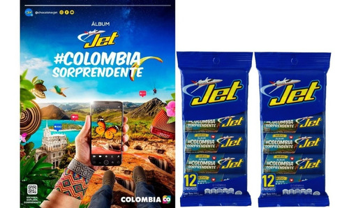 24 Chocolatinas Jet × 12gr + Álbum Jet Colombia Sorprendente