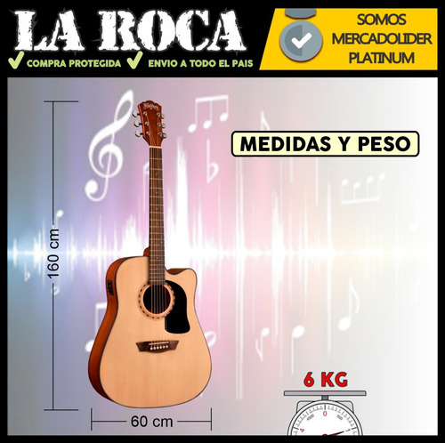 Imagen 7 de 10 de Guitarra Electroacústica Washburn Dreadnought Afinador Eq