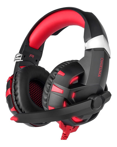 Auriculares gamer Onikuma K2 black y red con luz LED