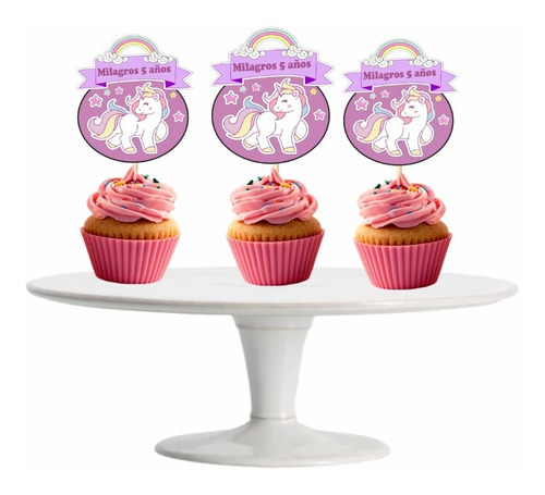 Unicornio Cupcake Toppers Adorno Para Muffins X10