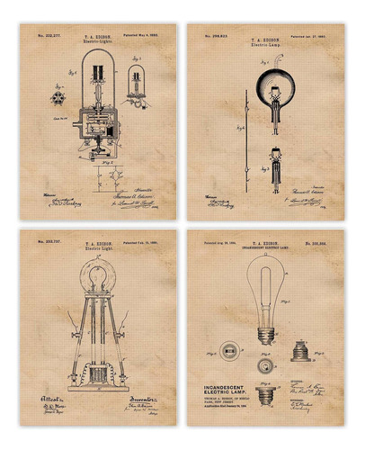 Vintage Thomas Edison Lightbulb Patent Print, 4 (8x10) Unfr.