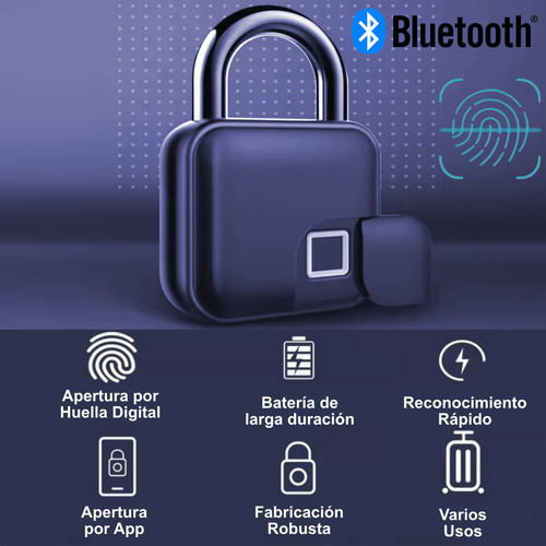 Candado Huella Digital Bluetooth Resistente Al Agua Ap Tuya Color Negro