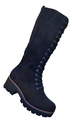 Botas Largas Bucaneras De Gamuza Mujer Casual Negro - 7131