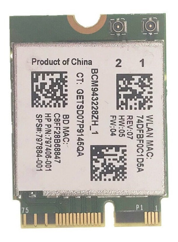 Tarjeta Wifi Broadcom Bcm943228z 300m Ngff Bt 4.0 (Usado)