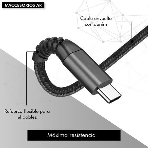 Imagen 4 de 10 de Cable De Datos Y Carga Reforzado Usb - Usb C