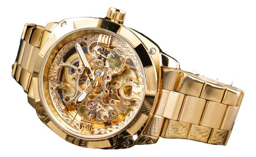 Reloj Mecánico Analogico Transparente Dorado Oro Dandy !!!