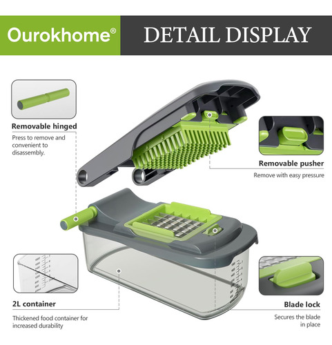 Cortador De Verduras Ourokhome Modelo Manual Con Contenedor Verde