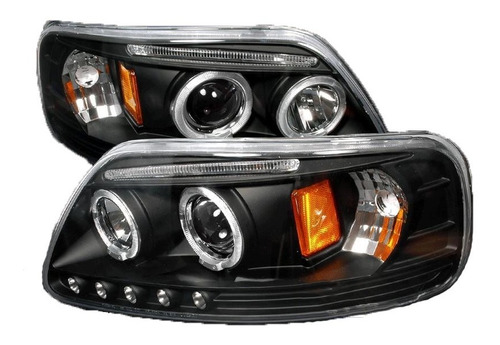 Faros De Lupa + Led Negros Para Ford F150 1997 - 2003