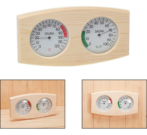 . 1x Termómetro De Sauna De Grano De Madera E Higrómetro