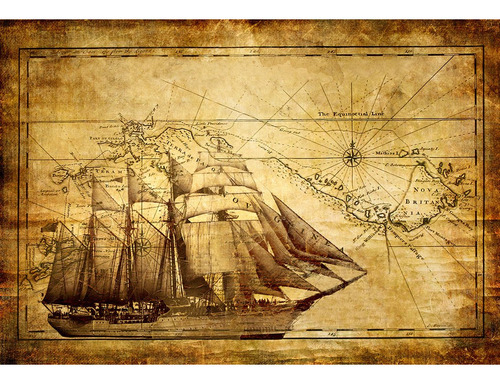 Meishe Art Poster De Mapa Nautico De Barco De Vela Viejo, Cu
