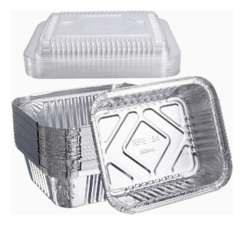 100 Envase Aluminio Desechables Tapa Transparente 22*16*5cm