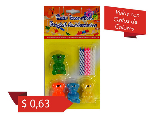 Imagen 1 de 1 de Velas Para Cumpleaños Con Osos