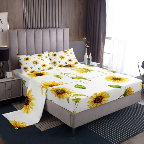 Juego De Sabanas De Girasoles Con Estampado Floral, Sabanas 