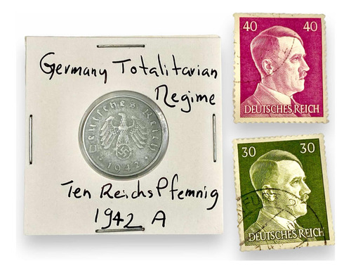 2 Estampilla Hitler Más Moneda 10 Pfennig 1942 A Alemania