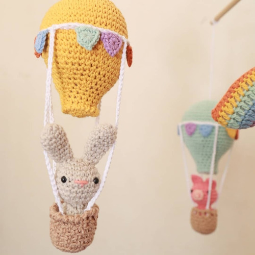 Movil Cuna Tejido Crochet Globos Animales Personalizados